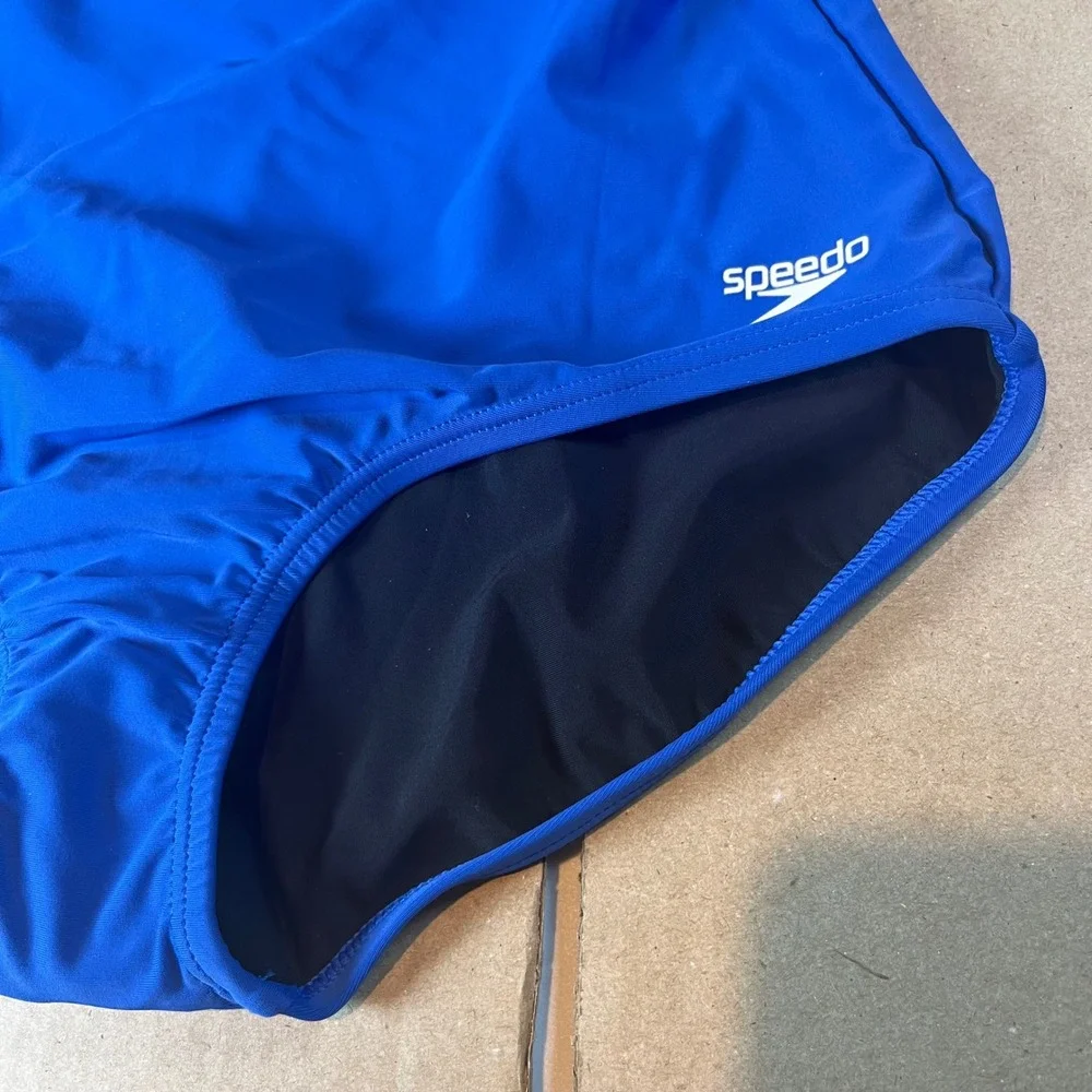 Speedo PowerFLEX Womens One Piece Swimsuit Blue UPF 50+ Racerback Size 10 NEW - Picture 2 of 6